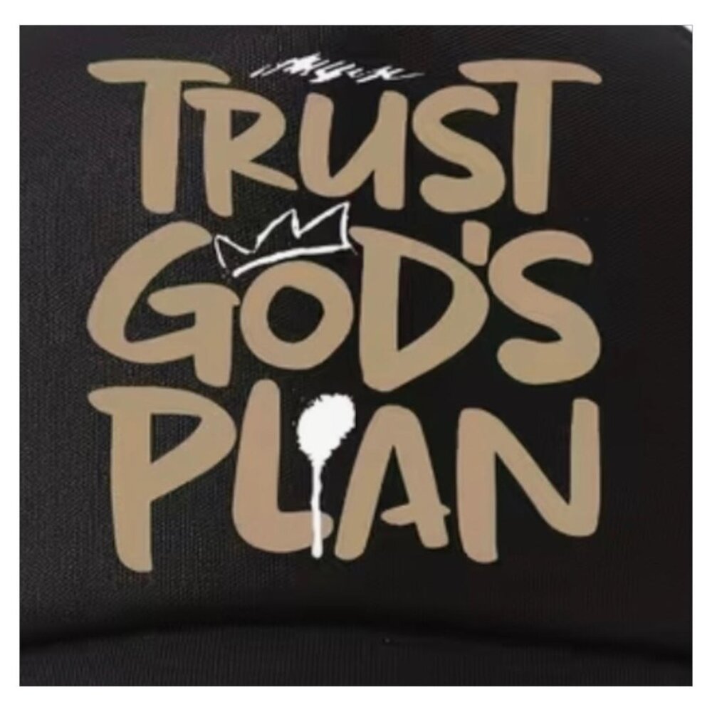 NEW - "Trust God's Plan" Black with White Graphic, Adjustable BLACK mesh Hat - Picture 4 of 5
